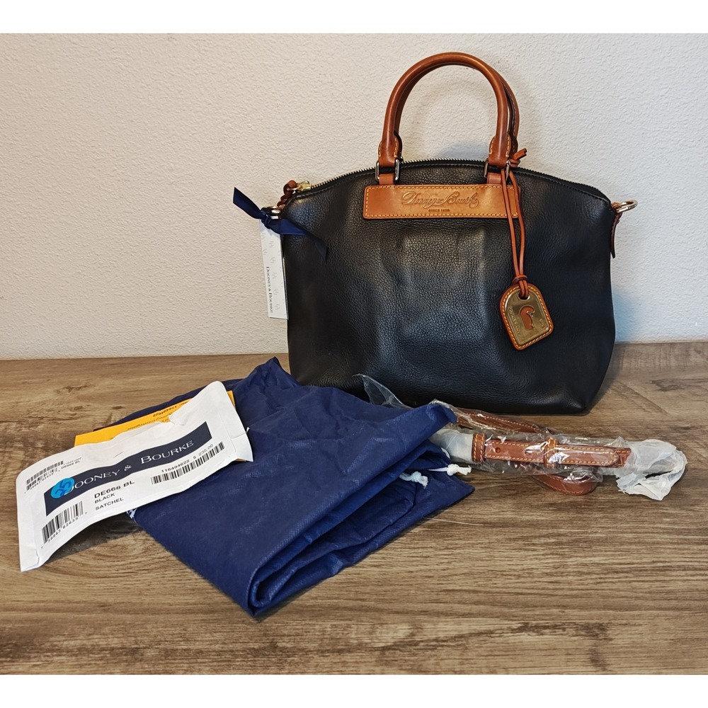 NEW Dooney & Bourke Florentine Vacchetta Satchel Purse Black Tan DE668 Leather